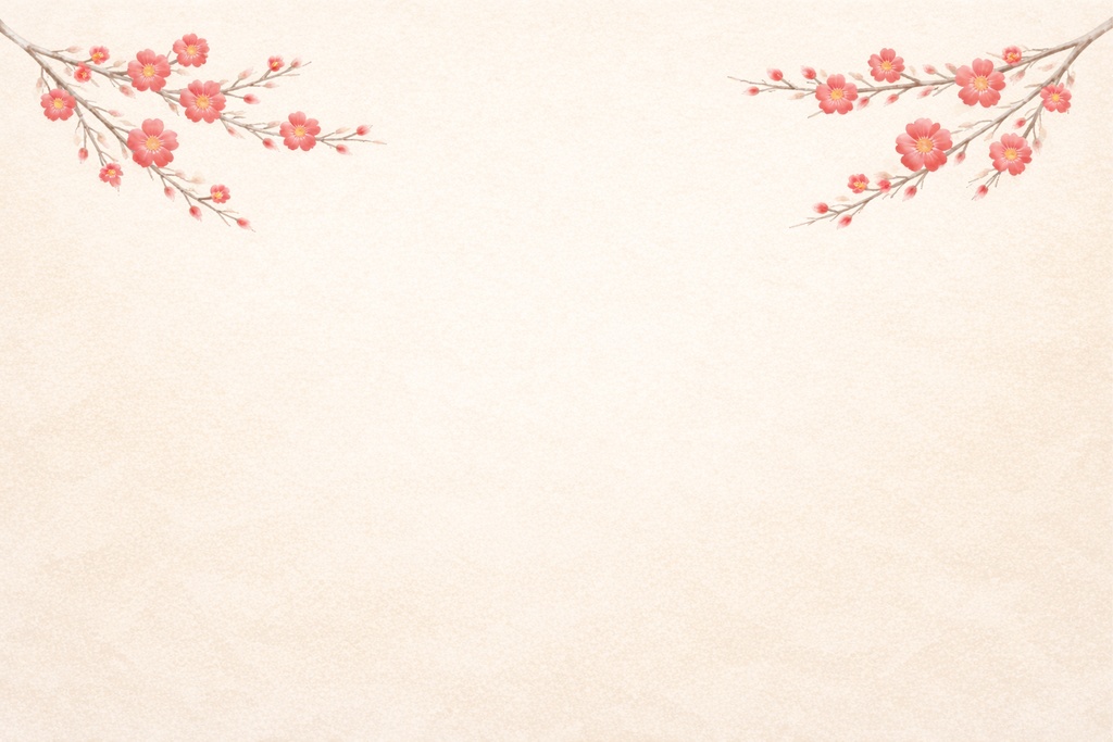 日本画風・紅梅イラスト04（華やかに咲く枝）