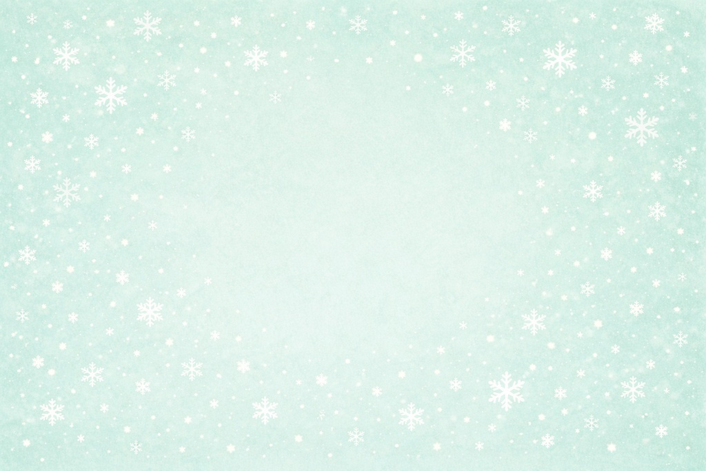 雪結晶装飾フラット背景（ミントグリーン） – Flat Snowflake Decorative Background (Mint Green)