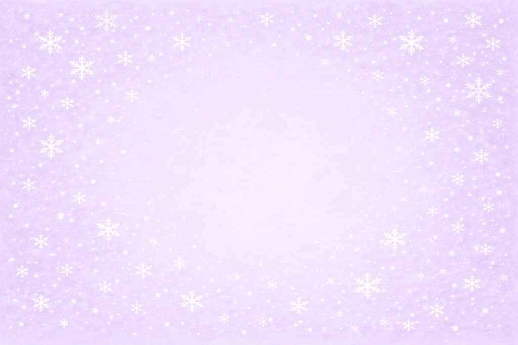 雪結晶装飾フラット背景（ラベンダーミルキー） – Flat Snowflake Decorative Background (Lavender Milky)