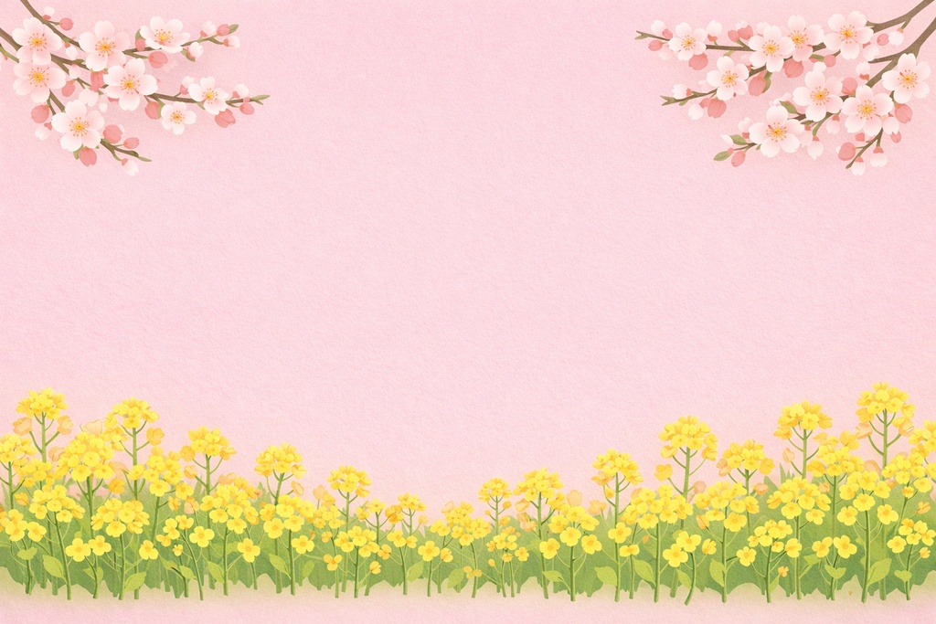 ひな祭り 背景素材|桃と菜の花|Hinamatsuri Peach & Canola Flower Background|パステルピンク・標準