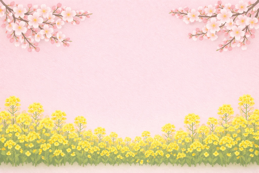 ひな祭り 背景素材|桃と菜の花|Hinamatsuri Peach & Canola Flower Background|パステルピンク・大きな花・明るい