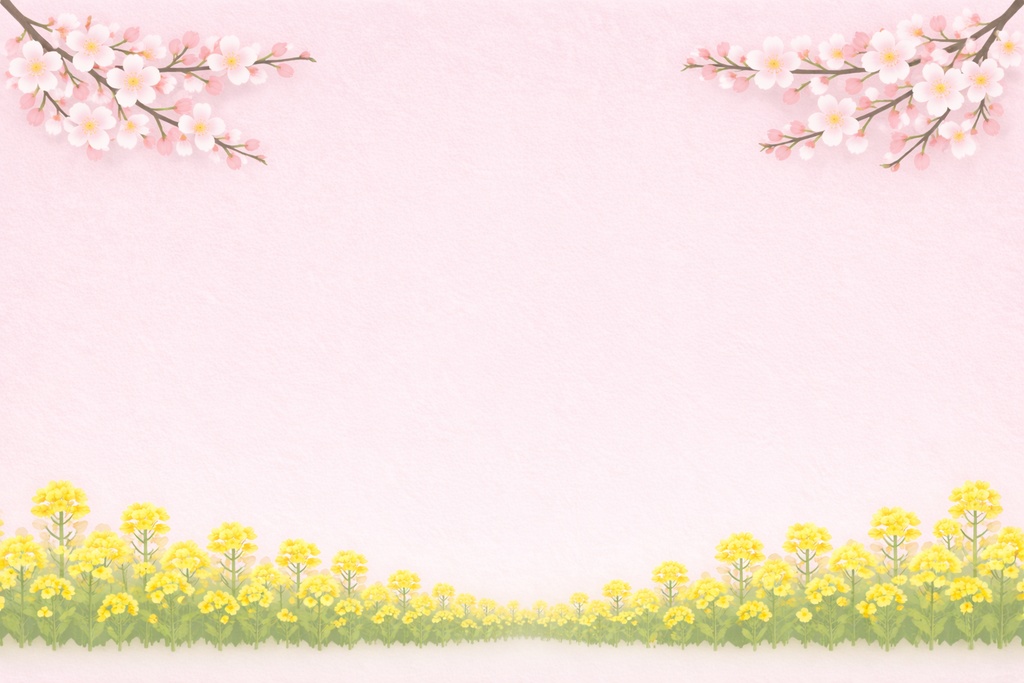 ひな祭り 背景素材|桃と菜の花|Hinamatsuri Peach & Canola Flower Background|パステルピンク・小花・控えめ