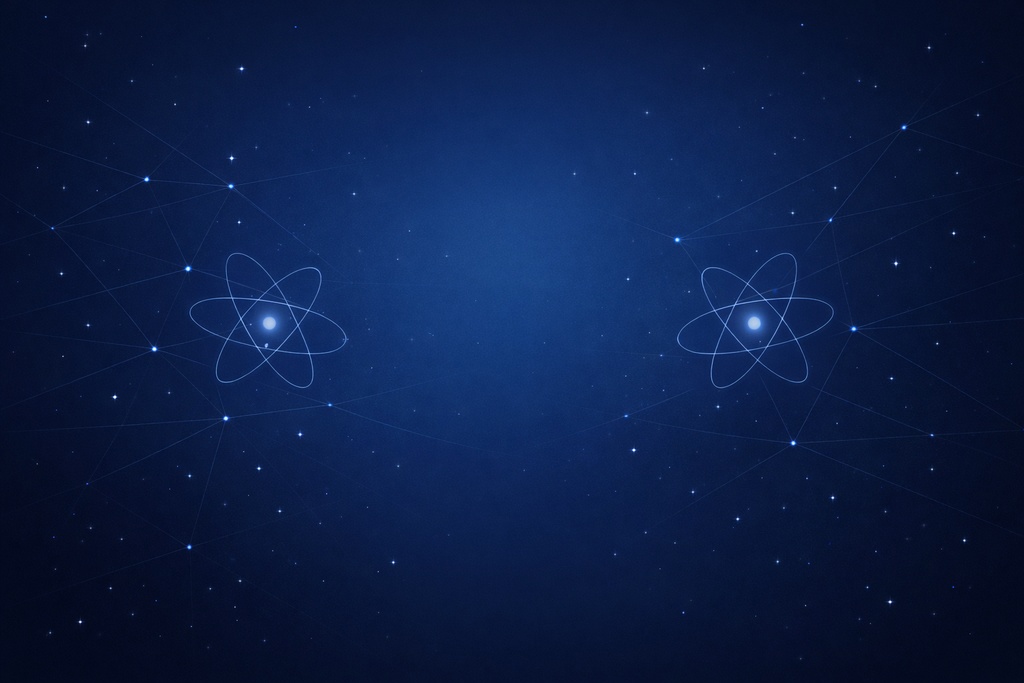 デュアル原子ネットワーク背景｜宇宙テックイメージ素材