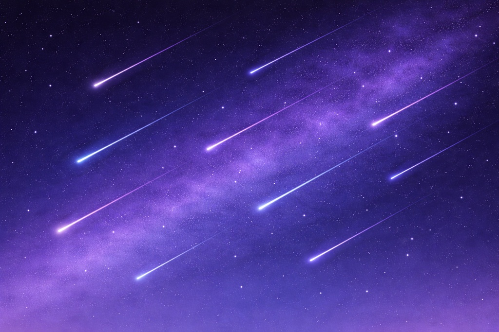 Meteor Shower Night Sky – Purple & Indigo 16:9 Background