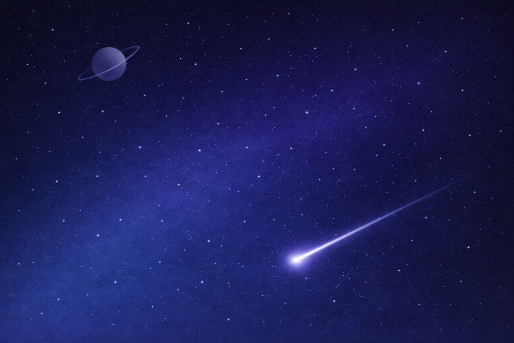 Cosmic Background with Comet & Planet – Elegant Visual Hierarchy