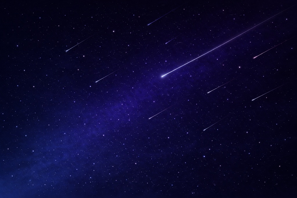 静かなる流星群：抽象宇宙背景イラスト（16:9）