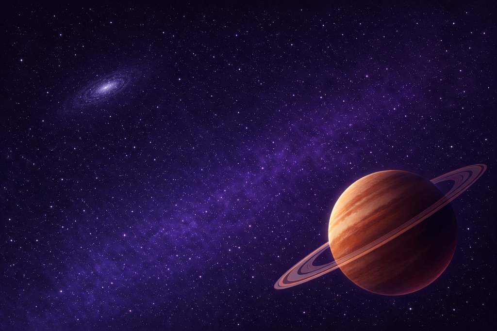 抽象宇宙背景 16:9 | 遠くの銀河と大惑星 | 静かなコズミック空間