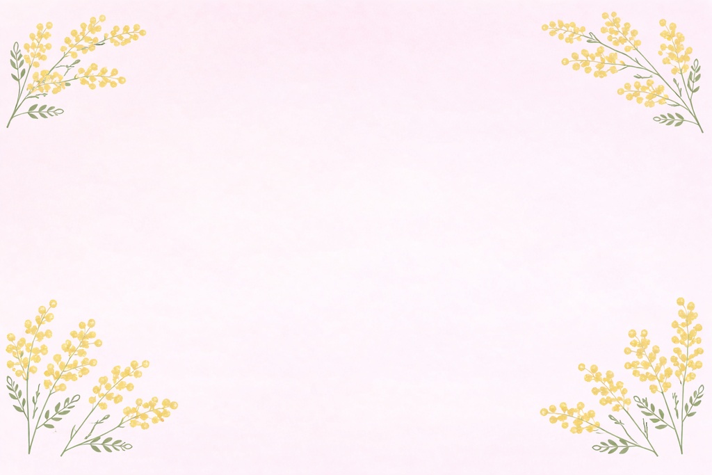 ミモザ花フレーム背景素材（16:9）ミニマル花背景・配信/サムネ用