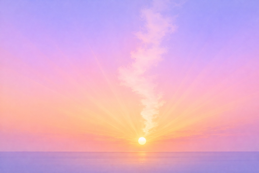 幻想夕焼け空背景素材｜ピンク紫サンセット｜16:9背景イラスト