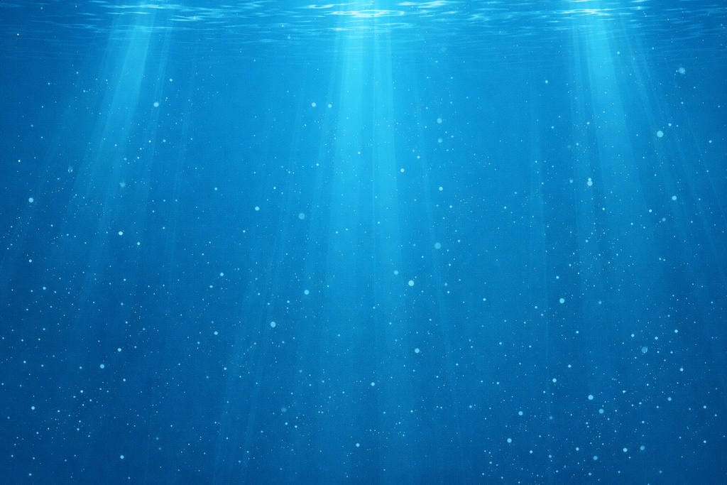 Minimal Underwater Background – Mid-Depth Ocean with Three Vertical Light Shafts