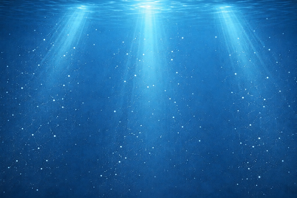 Minimal Underwater Background – Mid-Depth Ocean with Three Vertical Light Shafts