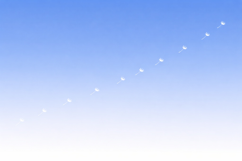 青空たんぽぽ綿毛ミニマル背景（やや多め）16:9
