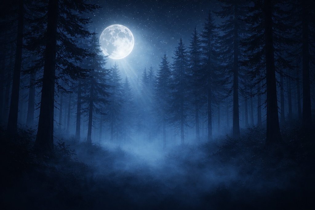 月夜の幻想の森背景｜Moonlight Fantasy Forest｜16:9 背景素材【商用利用OK】