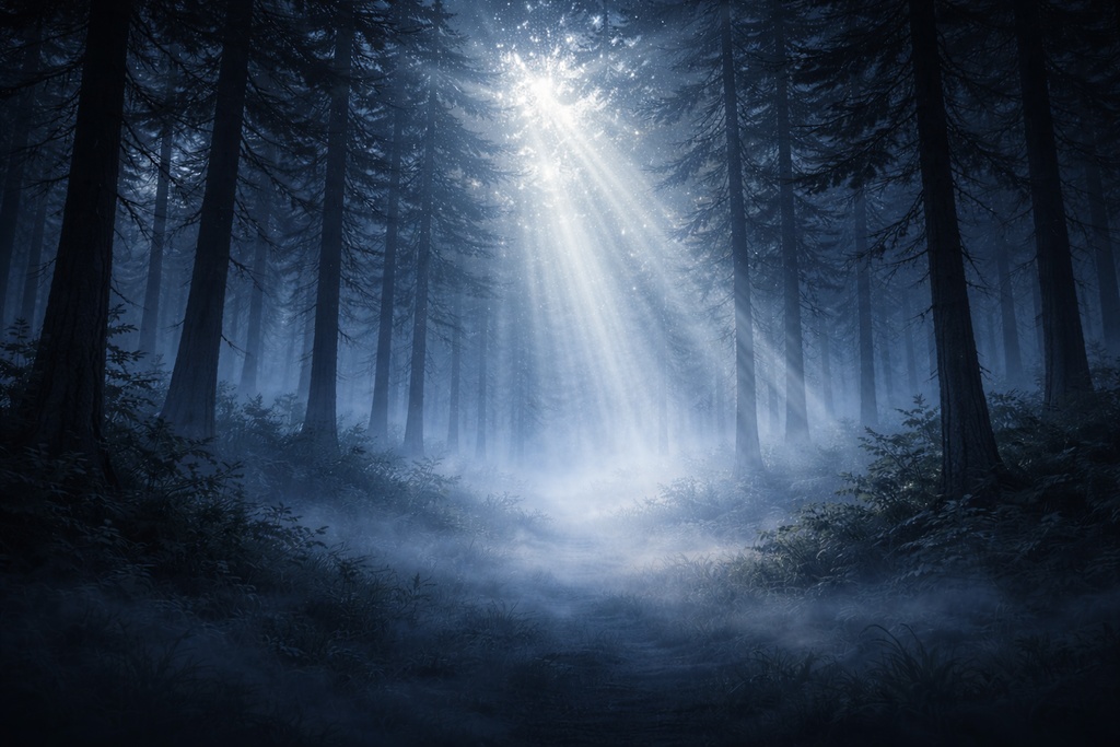 光の差す幻想の森背景｜Magical Light Forest｜16:9 背景素材【商用利用OK】