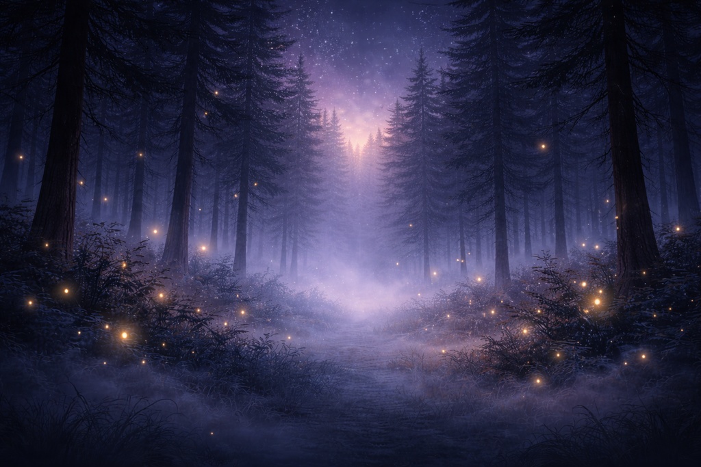 魔法の光が漂う幻想の森背景｜Enchanted Forest｜16:9 背景素材【商用利用OK】