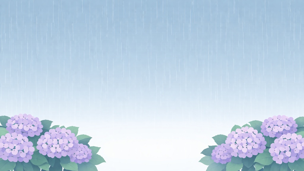 雨と紫陽花の背景素材 梅雨イメージ 16:9 余白あり シンプルバナー