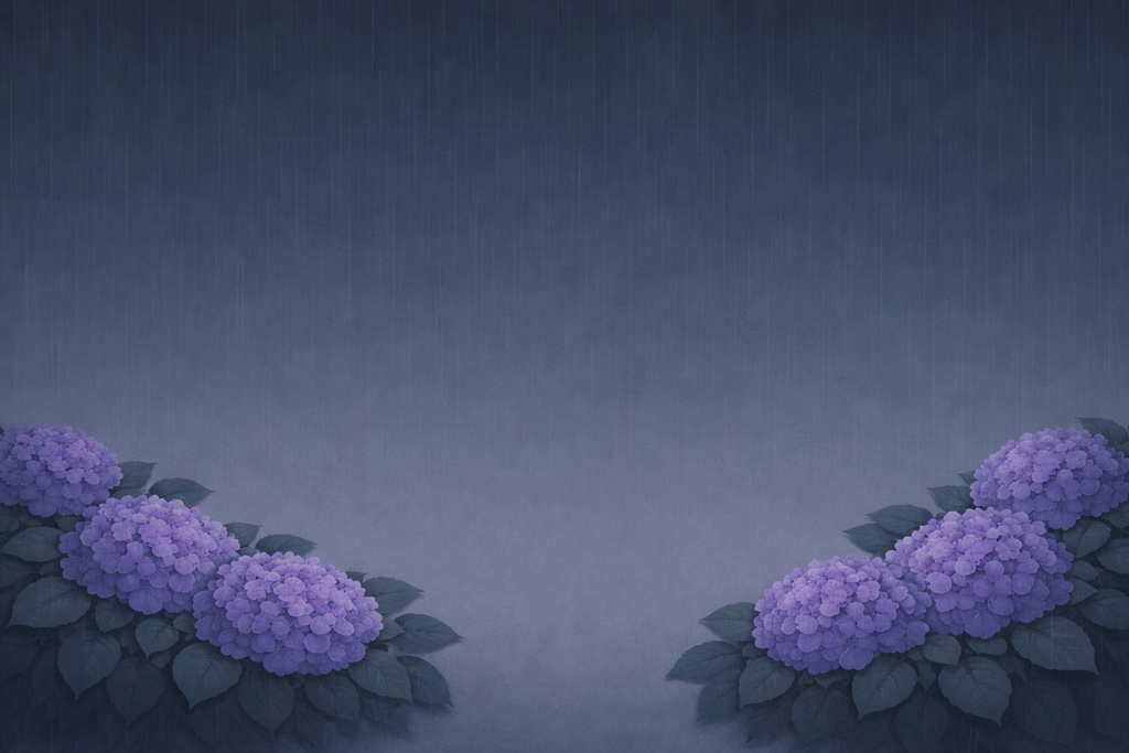 紫陽花と雨のミニマル背景 16:9 / 優しい雨と花の風景