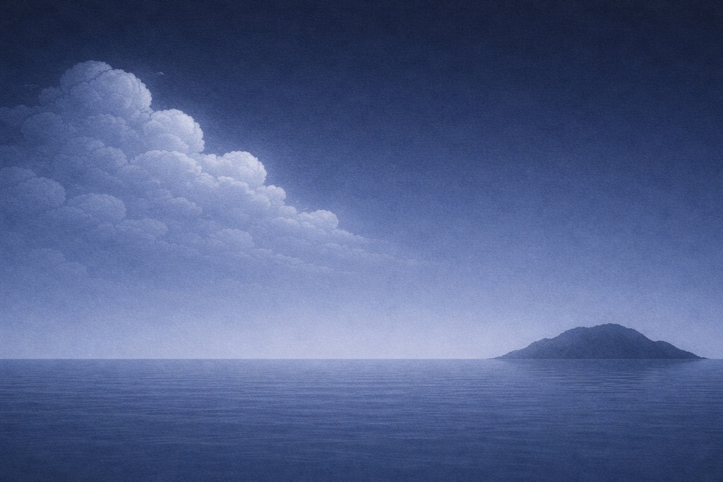 Night Clouds with Small Island – Minimal Hand-Drawn Illustration 5 | 16:9