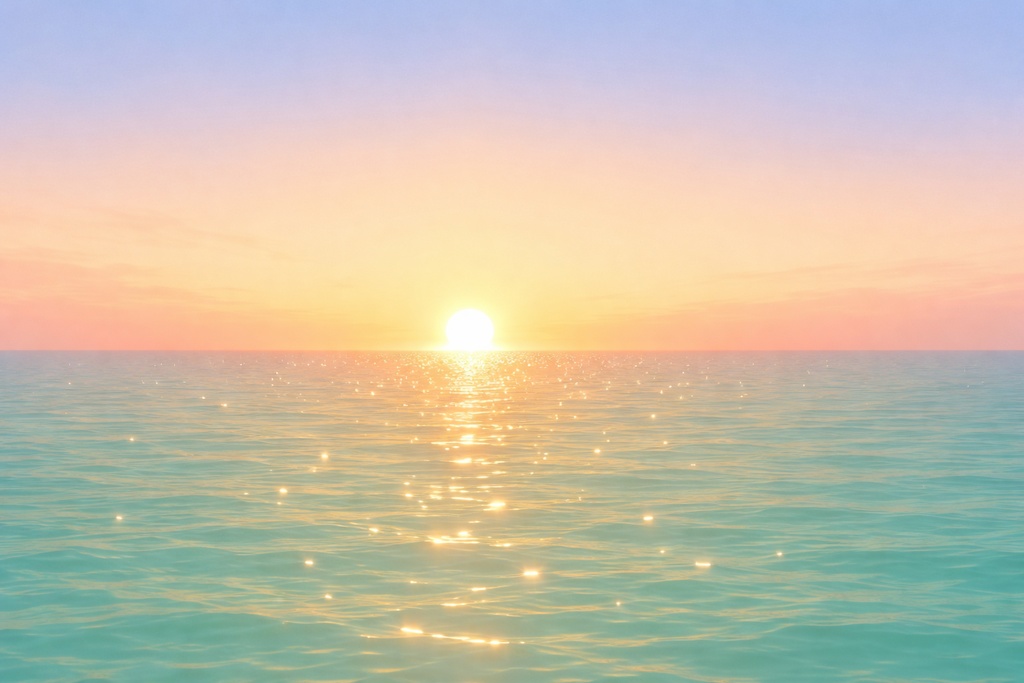 Summer Sunrise Sky & Sea Illustration (Flat, Minimal, 16:9)