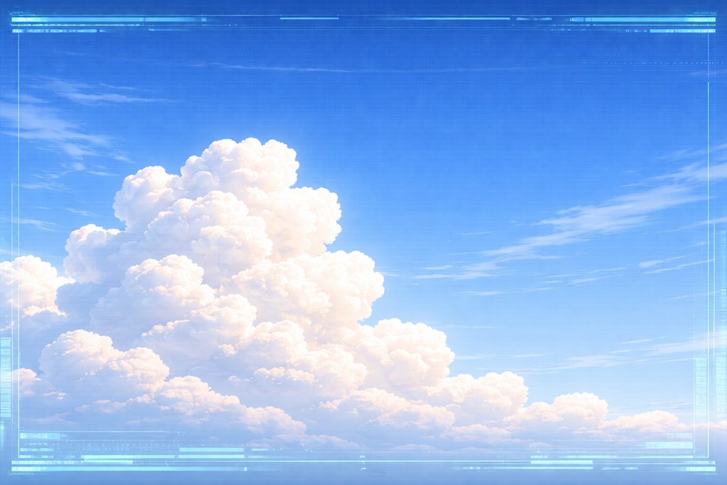 未来観測モニター越しの夏空 入道雲背景（16:9）