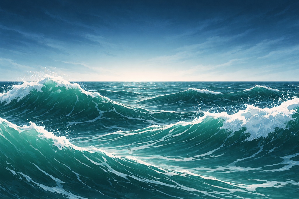 台風の荒波海背景｜嵐のエメラルドグリーン海｜ダイナミック波素材16:9