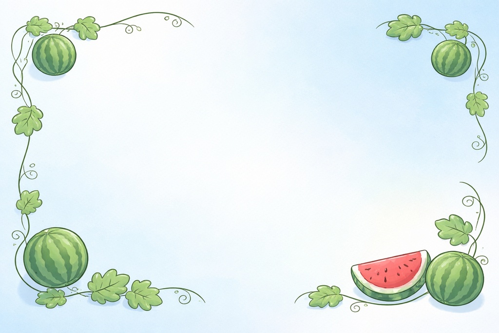 夏のスイカフレーム素材｜かわいいスイカ背景・配信画面用【16:9】