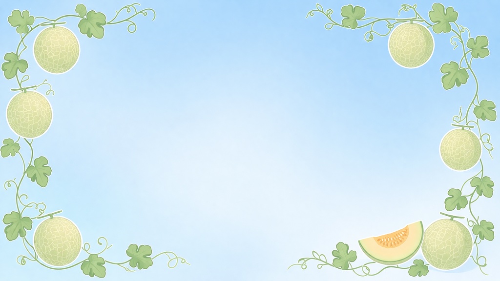メロンフレーム背景 かわいいツタ装飾 夏の果物 青空グラデーション 16:9 背景素材