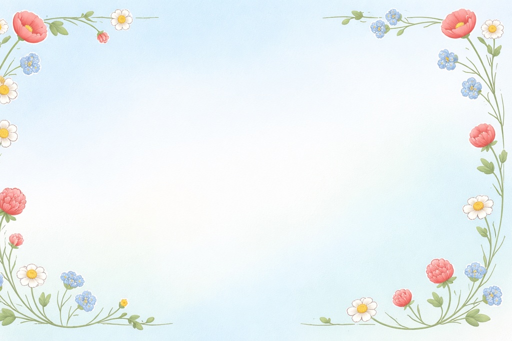 夏のフレーム背景4点セット 野の花・スイカ・メロン 16:9 青空グラデ 余白あり 背景素材