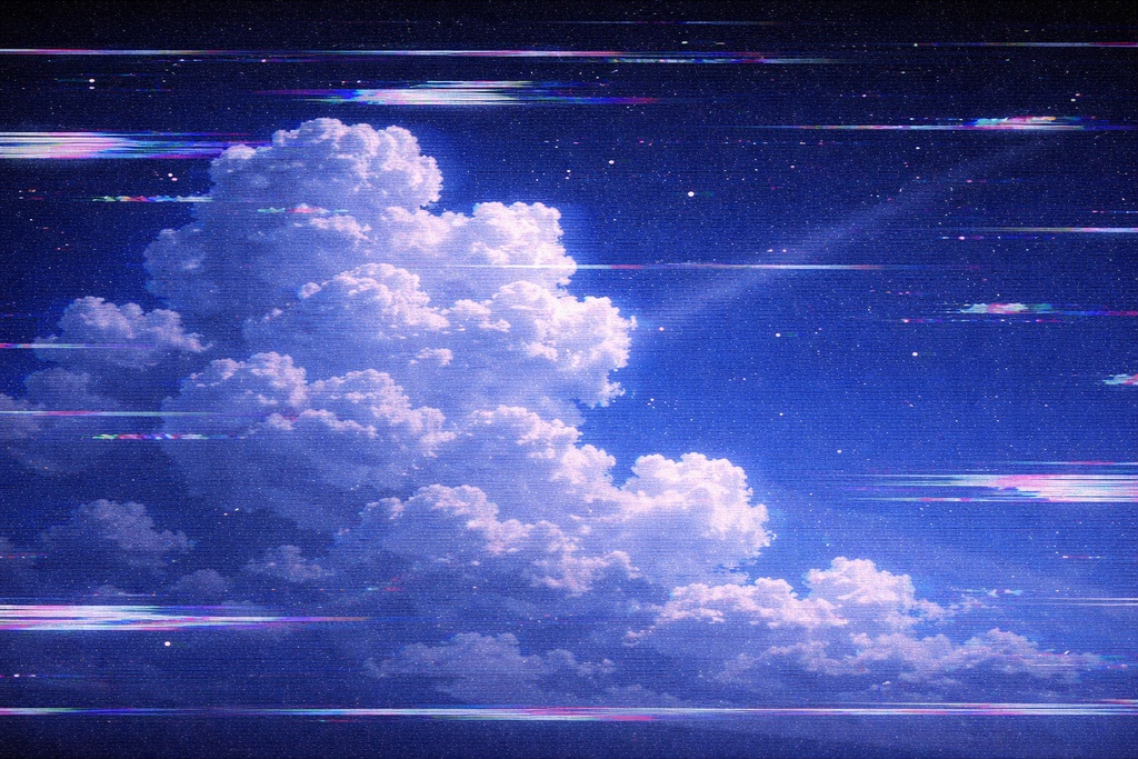 グリッチ夜空背景 積乱雲 ノイズ映像 信号エラー 16:9 不穏 空 背景素材