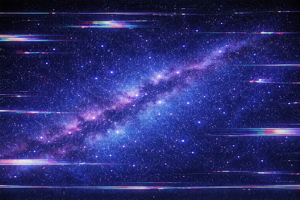 グリッチ星空背景 天の川 ノイズ宇宙 夜空 16:9 SF風 背景素材