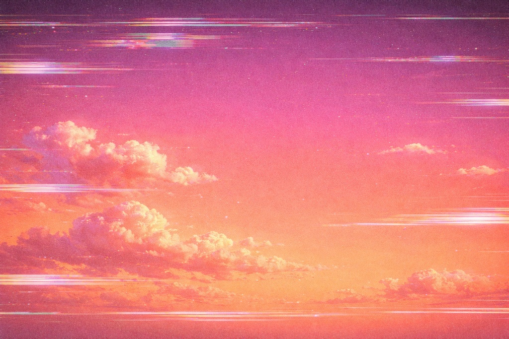 グリッチ夕焼け空 ミニマル背景 ノイズ映像 16:9 異常空 背景素材