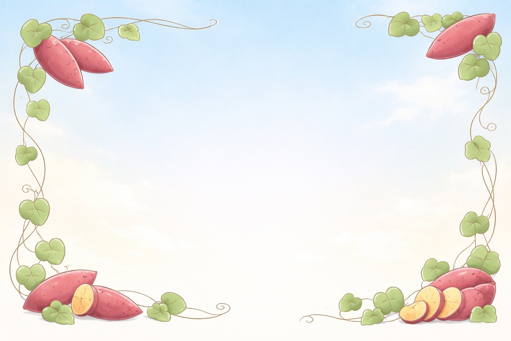 さつまいもフレーム背景 / 秋のスイートポテト装飾枠 / 16:9 横長背景素材