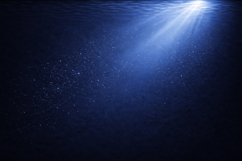 強い斜め光 深海 海背景 16:9 水中背景