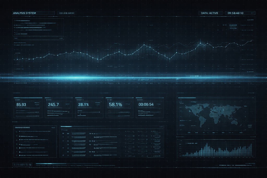 近未来データ解析UI サイバーインターフェース背景 テック画面 16:9