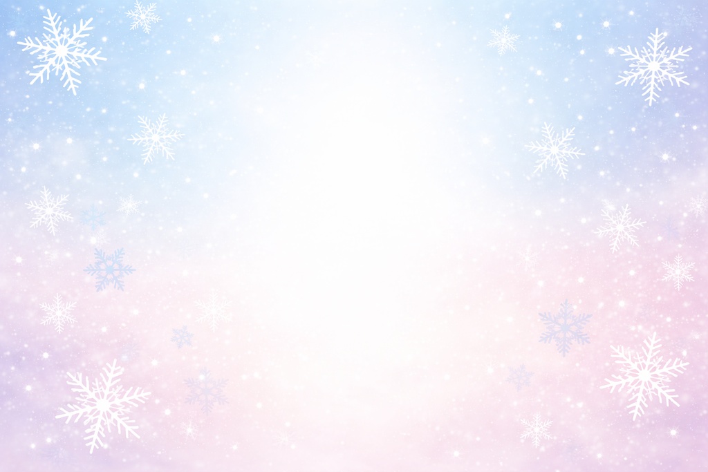 冬の雪の結晶と青ピンクグラデーション背景素材 16:9 柔らかい幻想的背景