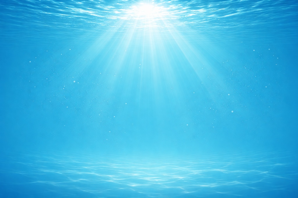水中背景 水面越しの太陽光と波紋ブルー海中背景素材 16:9