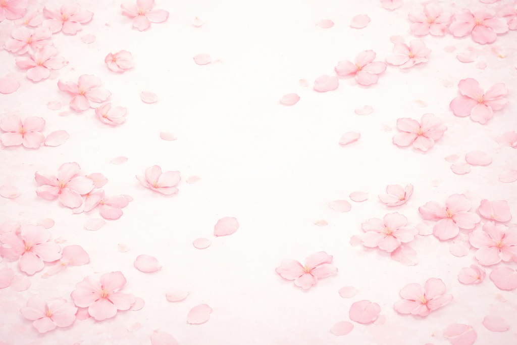 やさしい春の桜の花びらフラットレイ（16:9）