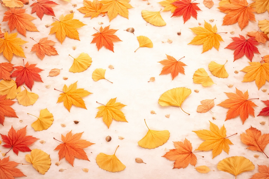 秋の落ち葉フラットレイ背景素材 16:9