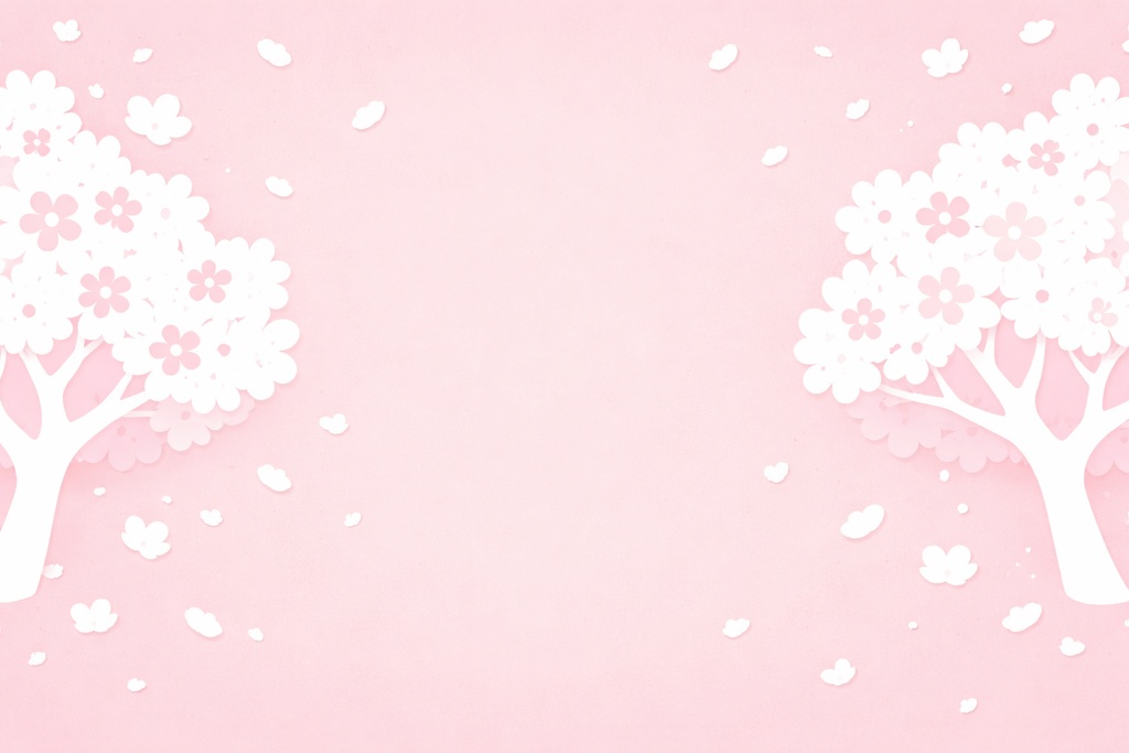 かわいい白抜き桜のフレーム背景（パステルピンク・絵本風）