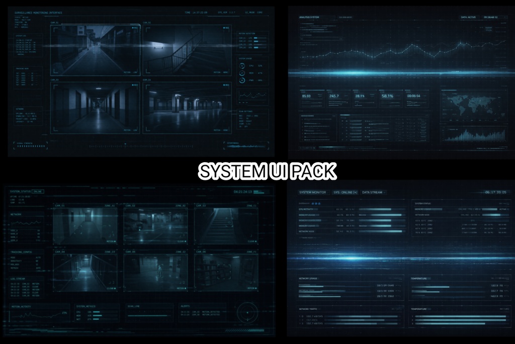 SYSTEM UI PACK 近未来監視・分析ダッシュボードUI素材 4種セット サイバーインターフェース
