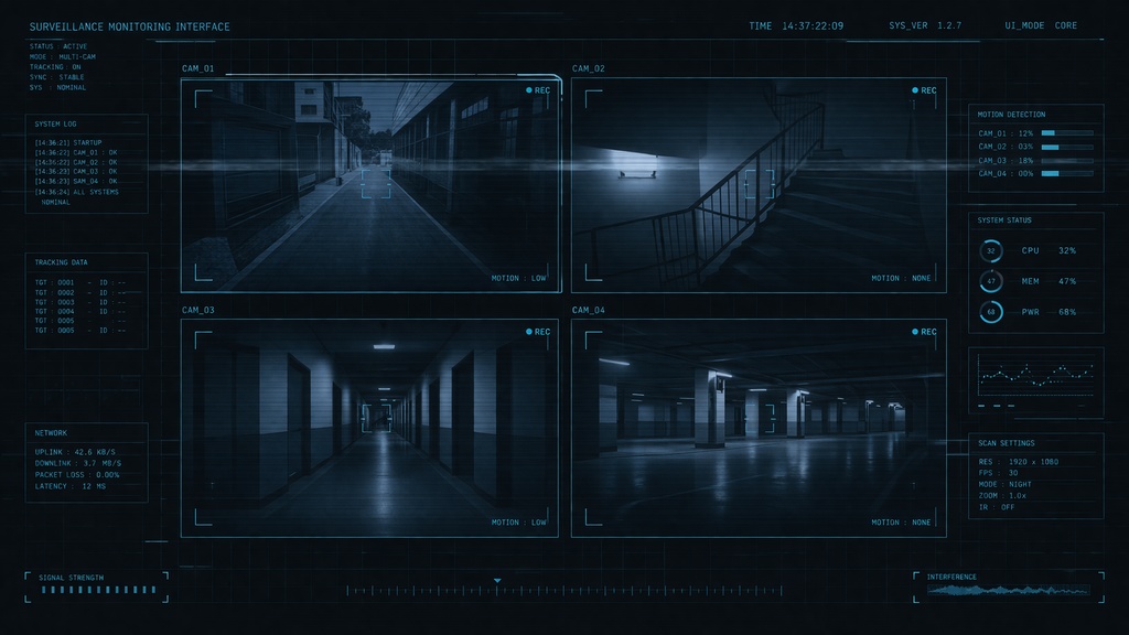 System Monitoring Surveillance UI 近未来監視ダッシュボード素材 SFインターフェース