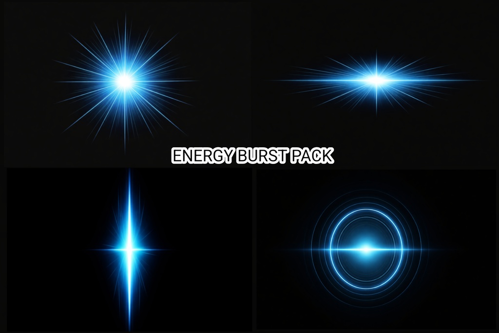 ENERGY BURST PACK 青い発光エネルギー爆発背景素材 4種セット SFライトエフェクト