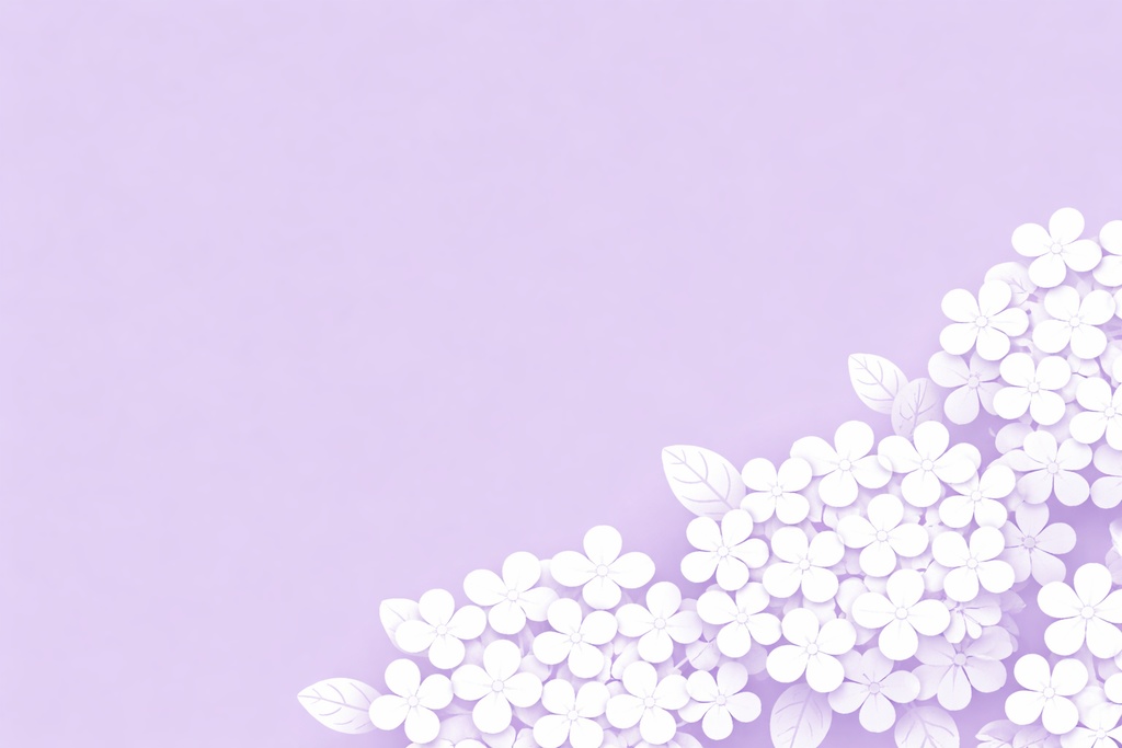 やさしいパステルパープルの紫陽花背景素材（白抜き・シンプル・可愛い）