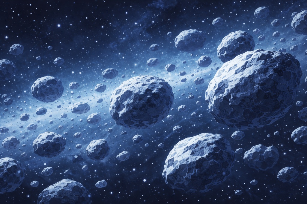 小惑星群クローズアップ｜宇宙背景（16:9）