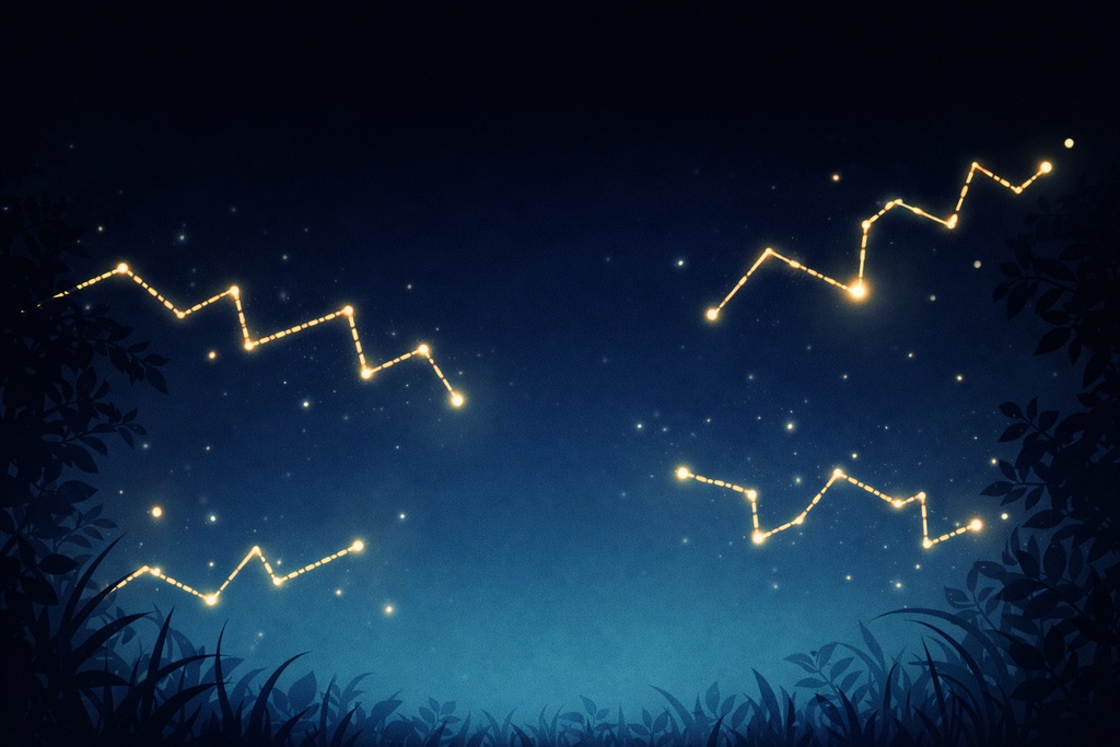 発光点の連結構造｜抽象ライトパターン背景（暗背景・16:9）