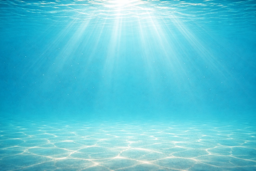 穏やかな浅海背景イラスト｜静かなトロピカル水中素材（16:9）