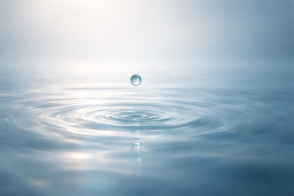 水面の波紋と水滴｜ミニマル背景素材（16:9 / 高解像度）水面の波紋⑥｜UI向けクリーン 