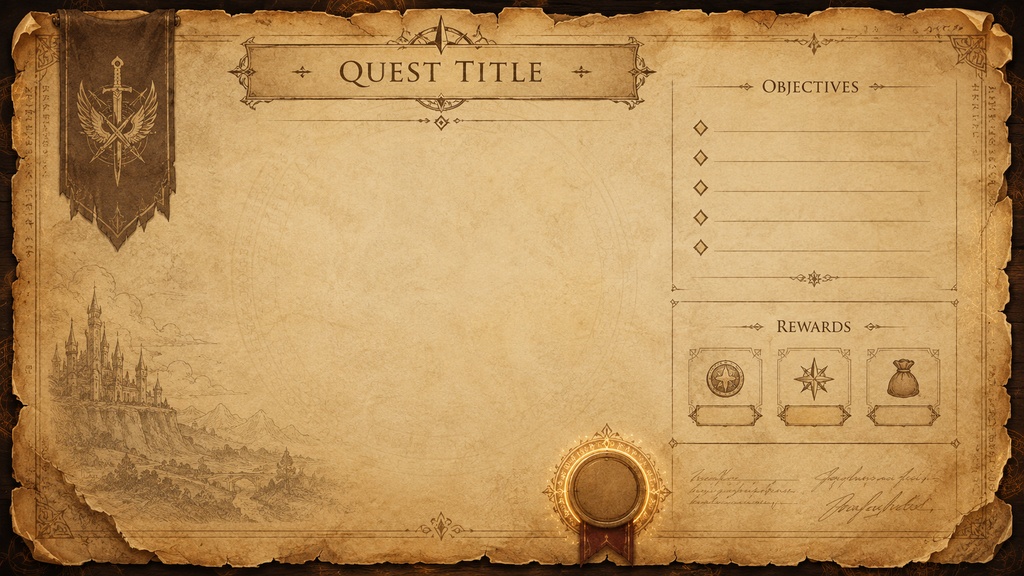 ファンタジーRPG UIテンプレートセット|羊皮紙風インターフェース素材集(5種 / Fantasy RPG UI Template Pack)