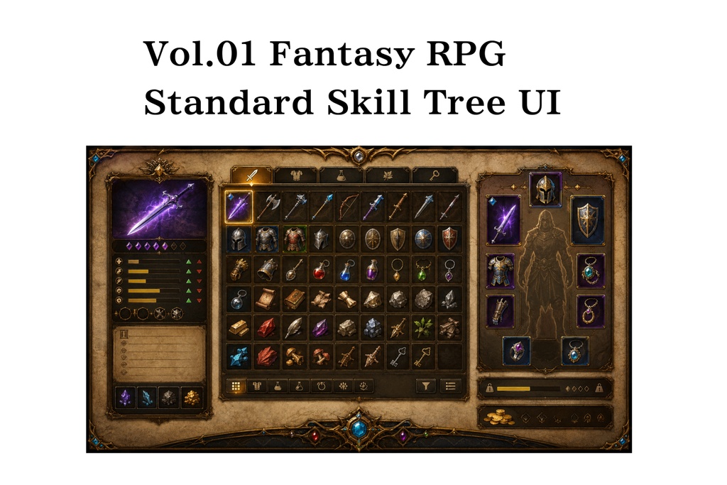 Fantasy RPG Inventory & Equipment UI｜ファンタジーRPG インベントリ＆装備画面 16:9