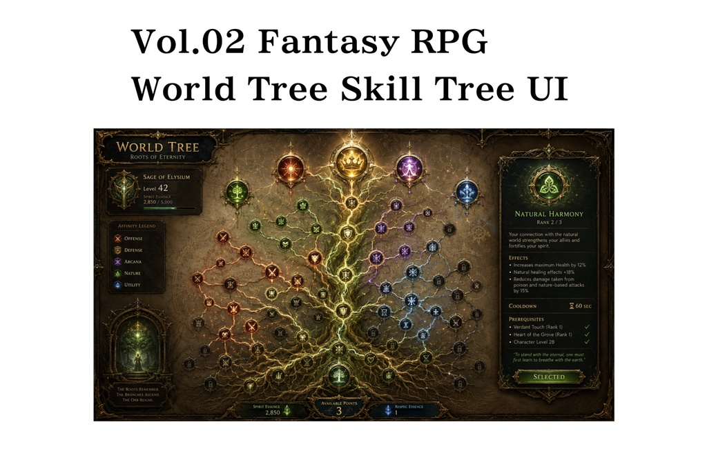 Fantasy RPG World Tree Skill Tree UI｜世界樹スキルツリーUI 16:9